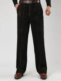 Sale OUKU Men's Dress Pants Corduroy Pants Trousers Straight Leg Plain Comfort Daily Classic Style Dark Khaki Black Micro-elastic