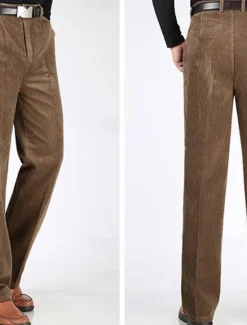 Sale OUKU Men's Dress Pants Corduroy Pants Trousers Straight Leg Plain Comfort Daily Classic Style Dark Khaki Black Micro-elastic