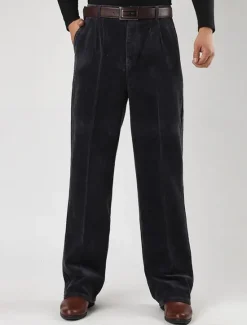 Sale OUKU Men's Dress Pants Corduroy Pants Trousers Straight Leg Plain Comfort Daily Classic Style Dark Khaki Black Micro-elastic