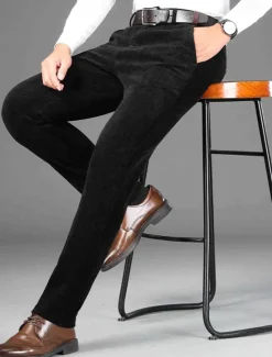 Outlet OUKU Men's Dress Pants Corduroy Pants Trousers Chinos Buttons Pocket Solid Color Comfort Formal Party Work Fashion Classic Style Black Dark Gray Micro-elastic