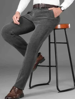 Outlet OUKU Men's Dress Pants Corduroy Pants Trousers Chinos Buttons Pocket Solid Color Comfort Formal Party Work Fashion Classic Style Black Dark Gray Micro-elastic
