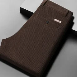 Online OUKU Men's Dress Pants Corduroy Pants Casual Pants Dress Slacks Solid Colored Full Length Office Work Business Trousers Light Khaki Black High Waist Micro-elastic