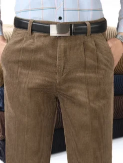New OUKU Men's Dress Pants Corduroy Pants Trousers Chinos Buttons Pocket Straight Leg Plain Comfort Formal Party Work Fashion Classic Style Dark Khaki Light Khaki Micro-elastic
