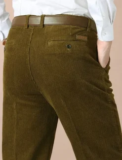 New OUKU Men's Dress Pants Corduroy Pants Trousers Chinos Buttons Pocket Straight Leg Plain Comfort Formal Party Work Fashion Classic Style Dark Khaki Light Khaki Micro-elastic