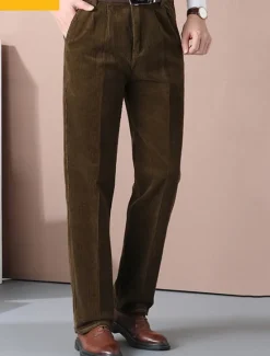 New OUKU Men's Dress Pants Corduroy Pants Trousers Chinos Buttons Pocket Straight Leg Plain Comfort Formal Party Work Fashion Classic Style Dark Khaki Light Khaki Micro-elastic