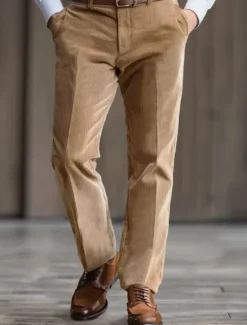 Sale OUKU Men's Dress Pants Corduroy Pants Winter Pants Chinos Solid Color Full Length Formal Wedding Outdoor Elegant Vacation Micro-elastic Khaki