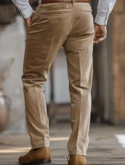 Sale OUKU Men's Dress Pants Corduroy Pants Winter Pants Chinos Solid Color Full Length Formal Wedding Outdoor Elegant Vacation Micro-elastic Khaki