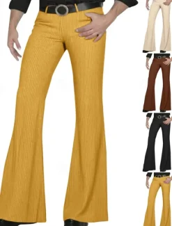 Clearance OUKU Men's Dress Pants Corduroy Pants Flared Pants Trousers Chinos Pocket Buttons Plain Comfort Formal Party Work Fashion Classic Style Black White Micro-elastic