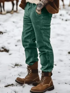 Hot OUKU Men's Dress Pants Corduroy Pants Trousers Slacks Pocket Buttons Plain Comfort Soft Full Length Sports Outdoor Daily Fashion Casual Lake blue ArmyGreen Micro-elastic