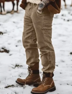 Hot OUKU Men's Dress Pants Corduroy Pants Trousers Slacks Pocket Buttons Plain Comfort Soft Full Length Sports Outdoor Daily Fashion Casual Lake blue ArmyGreen Micro-elastic