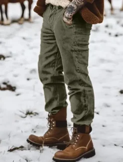 Hot OUKU Men's Dress Pants Corduroy Pants Trousers Slacks Pocket Buttons Plain Comfort Soft Full Length Sports Outdoor Daily Fashion Casual Lake blue ArmyGreen Micro-elastic