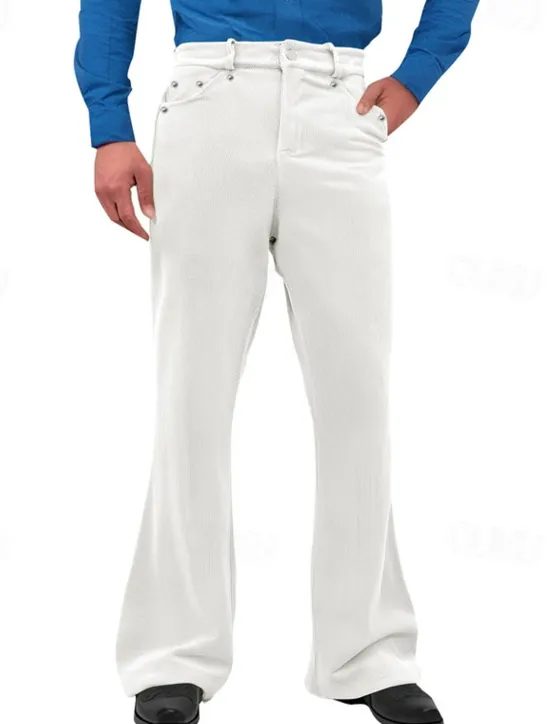 Sale OUKU Men's Dress Pants Corduroy Pants Flared Pants Trousers Chinos Pocket Buttons Plain Comfort Formal Party Work Fashion Classic Style Black White Micro-elastic
