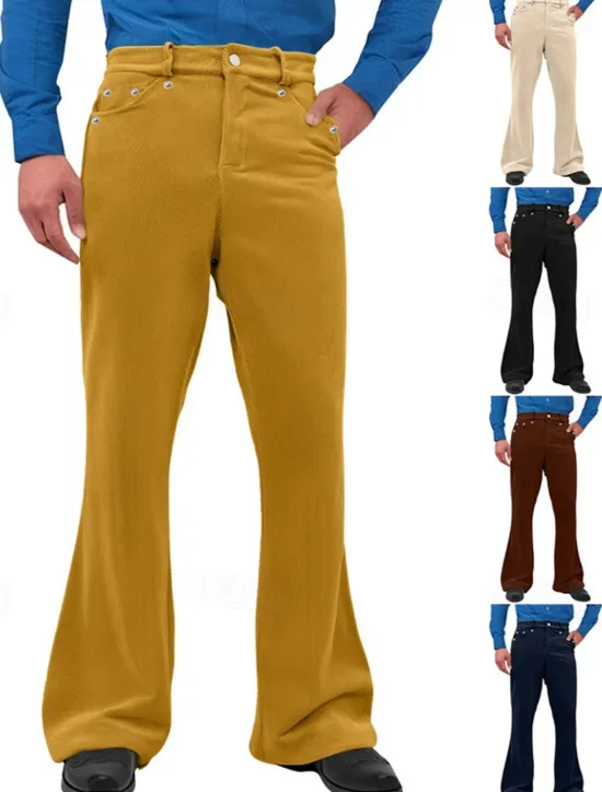 Sale OUKU Men's Dress Pants Corduroy Pants Flared Pants Trousers Chinos Pocket Buttons Plain Comfort Formal Party Work Fashion Classic Style Black White Micro-elastic