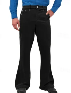 Sale OUKU Men's Dress Pants Corduroy Pants Flared Pants Trousers Chinos Pocket Buttons Plain Comfort Formal Party Work Fashion Classic Style Black White Micro-elastic