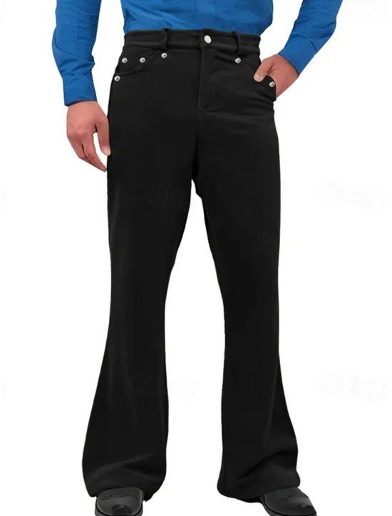 Sale OUKU Men's Dress Pants Corduroy Pants Flared Pants Trousers Chinos Pocket Buttons Plain Comfort Formal Party Work Fashion Classic Style Black White Micro-elastic