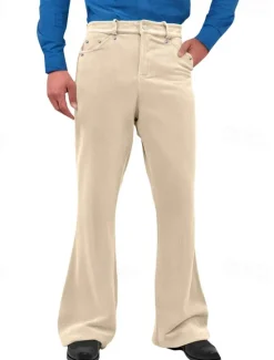 Sale OUKU Men's Dress Pants Corduroy Pants Flared Pants Trousers Chinos Pocket Buttons Plain Comfort Formal Party Work Fashion Classic Style Black White Micro-elastic