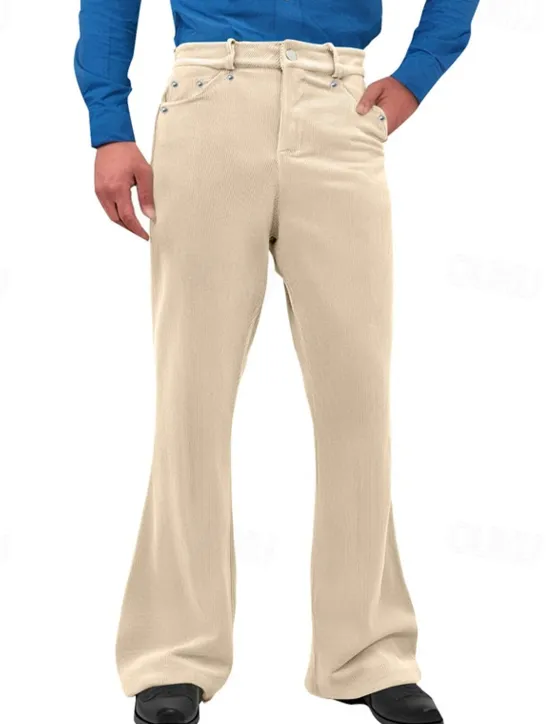 Sale OUKU Men's Dress Pants Corduroy Pants Flared Pants Trousers Chinos Pocket Buttons Plain Comfort Formal Party Work Fashion Classic Style Black White Micro-elastic