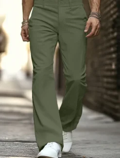 Sale OUKU Men's Dress Pants Corduroy Pants Flared Pants Bell Bottom Trousers Pocket Plain Comfort Soft Full Length Party Outdoor Daily Fashion Chic & Modern White Brown