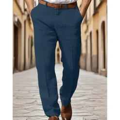 Online OUKU Men's Dress Pants Cotton Linen Shorts Buttons Pocket Plain Comfort Breathable Vacation Daily Boho Black White