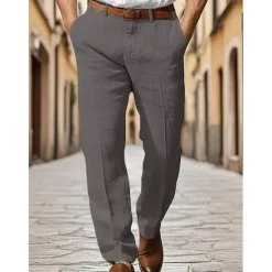 Online OUKU Men's Dress Pants Cotton Linen Shorts Buttons Pocket Plain Comfort Breathable Vacation Daily Boho Black White