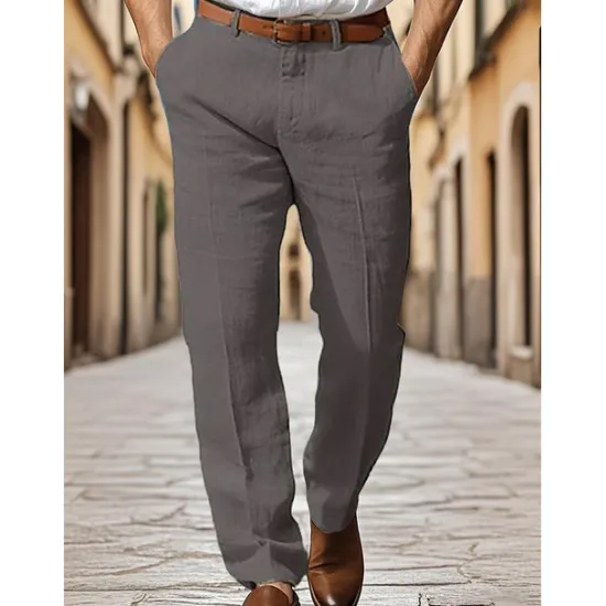 Online OUKU Men's Dress Pants Cotton Linen Shorts Buttons Pocket Plain Comfort Breathable Vacation Daily Boho Black White