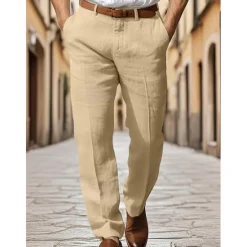 Online OUKU Men's Dress Pants Cotton Linen Shorts Buttons Pocket Plain Comfort Breathable Vacation Daily Boho Black White