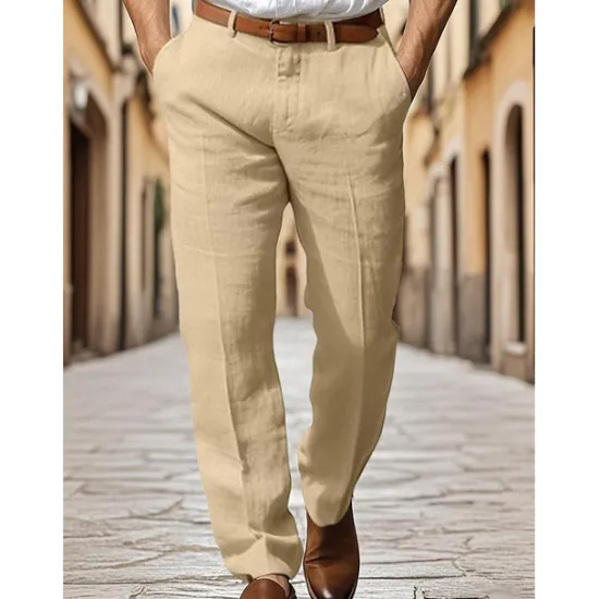 Online OUKU Men's Dress Pants Cotton Linen Shorts Buttons Pocket Plain Comfort Breathable Vacation Daily Boho Black White