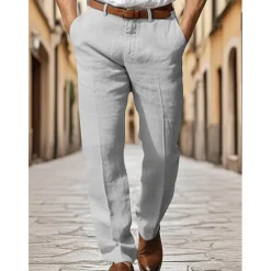 Online OUKU Men's Dress Pants Cotton Linen Shorts Buttons Pocket Plain Comfort Breathable Vacation Daily Boho Black White