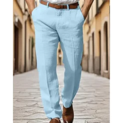 Online OUKU Men's Dress Pants Cotton Linen Shorts Buttons Pocket Plain Comfort Breathable Vacation Daily Boho Black White