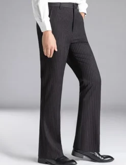 Sale OUKU Men's Dress Pants Flared Pants Trousers Suit Pants Pocket Stripe Comfort Breathable Outdoor Daily Going out Fashion Casual Black Dark Blue