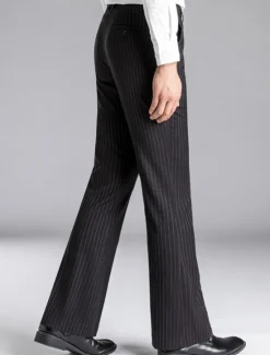 Sale OUKU Men's Dress Pants Flared Pants Trousers Suit Pants Pocket Stripe Comfort Breathable Outdoor Daily Going out Fashion Casual Black Dark Blue