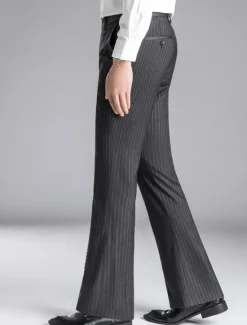 Sale OUKU Men's Dress Pants Flared Pants Trousers Suit Pants Pocket Stripe Comfort Breathable Outdoor Daily Going out Fashion Casual Black Dark Blue