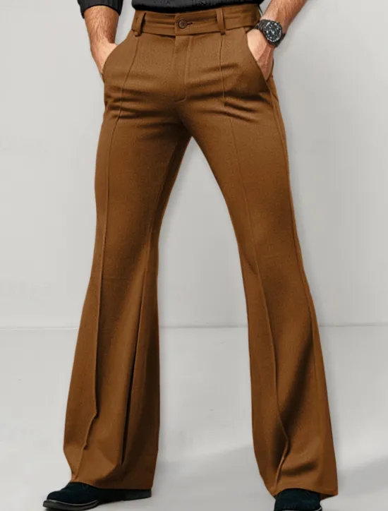 Clearance OUKU Men's Dress Pants Flared Pants Bell Bottom Trousers Suit Pants Pocket Plain Comfort Breathable Full Length Outdoor Daily Going out Fashion Casual Black White Micro-elastic