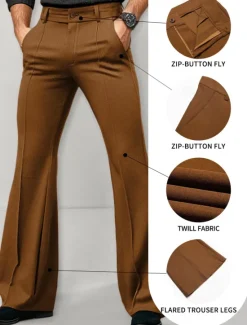 Clearance OUKU Men's Dress Pants Flared Pants Bell Bottom Trousers Suit Pants Pocket Plain Comfort Breathable Full Length Outdoor Daily Going out Fashion Casual Black White Micro-elastic