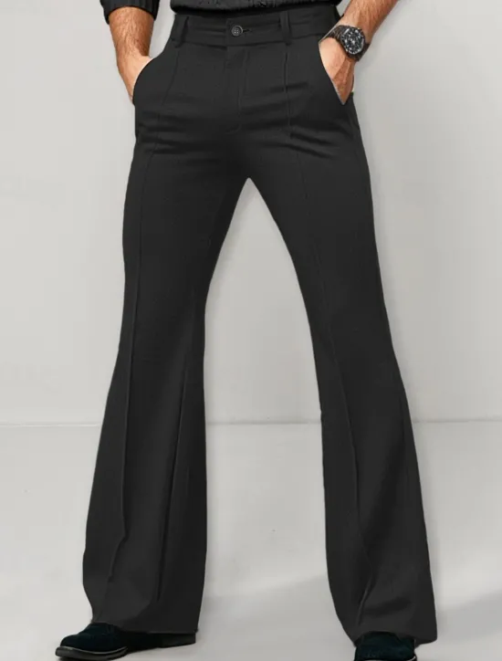 Clearance OUKU Men's Dress Pants Flared Pants Bell Bottom Trousers Suit Pants Pocket Plain Comfort Breathable Full Length Outdoor Daily Going out Fashion Casual Black White Micro-elastic