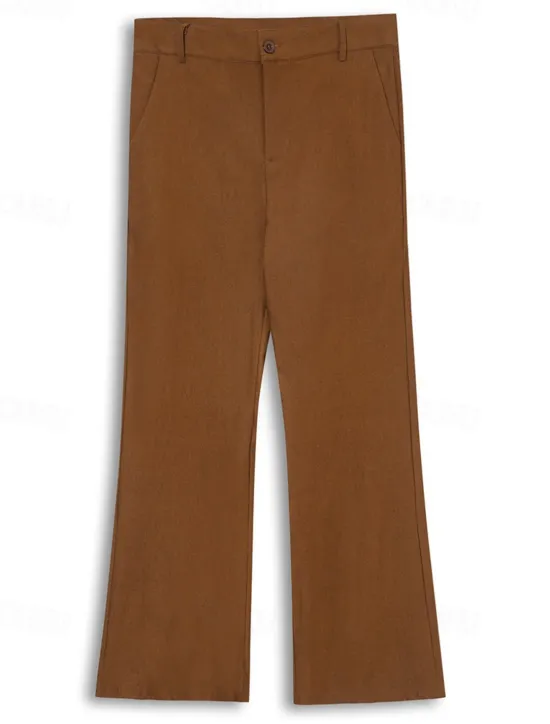 Clearance OUKU Men's Dress Pants Flared Pants Bell Bottom Trousers Suit Pants Pocket Plain Comfort Breathable Full Length Outdoor Daily Going out Fashion Casual Black White Micro-elastic