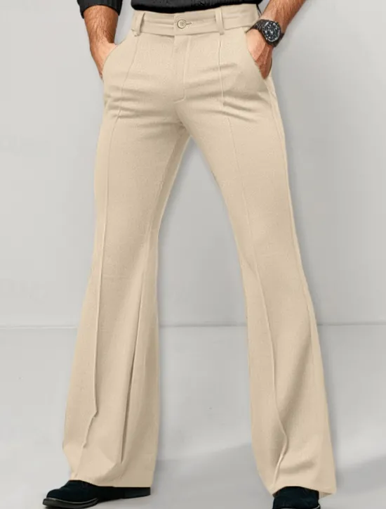 Clearance OUKU Men's Dress Pants Flared Pants Bell Bottom Trousers Suit Pants Pocket Plain Comfort Breathable Full Length Outdoor Daily Going out Fashion Casual Black White Micro-elastic