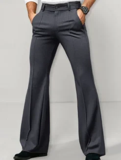 Clearance OUKU Men's Dress Pants Flared Pants Bell Bottom Trousers Suit Pants Pocket Plain Comfort Breathable Full Length Outdoor Daily Going out Fashion Casual Black White Micro-elastic