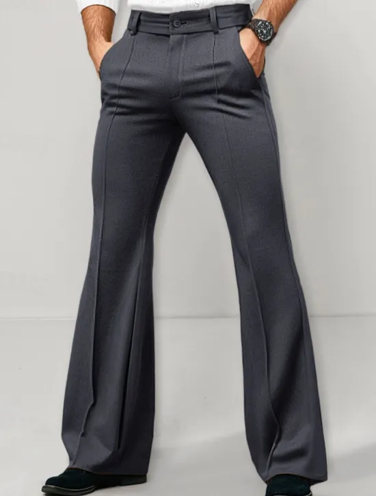 Clearance OUKU Men's Dress Pants Flared Pants Bell Bottom Trousers Suit Pants Pocket Plain Comfort Breathable Full Length Outdoor Daily Going out Fashion Casual Black White Micro-elastic