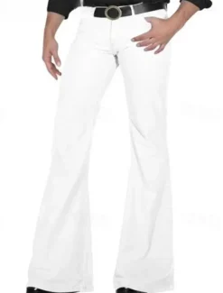 Outlet OUKU Men's Dress Pants Flared Pants Bell Bottom Trousers Suit Pants Pocket Plain Comfort Soft Full Length Wedding Party Business Fashion Streetwear Black White