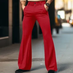 Sale OUKU Men's Dress Pants Flared Pants Bell Bottom Trousers Suit Pants Pocket Plain Comfort Breathable Outdoor Daily Going out Fashion Casual Black White