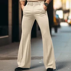 Sale OUKU Men's Dress Pants Flared Pants Bell Bottom Trousers Suit Pants Pocket Plain Comfort Breathable Outdoor Daily Going out Fashion Casual Black White