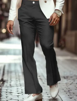 OUKU Men's Dress Pants Flared Pants Bell Bottom Trousers Casual Pants Pocket Plain Comfort Breathable Full Length Outdoor Daily Going out Fashion Streetwear Black White Stretchy