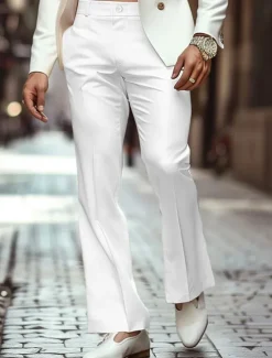 OUKU Men's Dress Pants Flared Pants Bell Bottom Trousers Casual Pants Pocket Plain Comfort Breathable Full Length Outdoor Daily Going out Fashion Streetwear Black White Stretchy