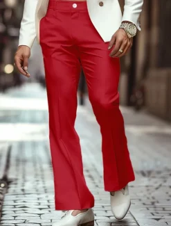 OUKU Men's Dress Pants Flared Pants Bell Bottom Trousers Casual Pants Pocket Plain Comfort Breathable Full Length Outdoor Daily Going out Fashion Streetwear Black White Stretchy