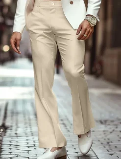 OUKU Men's Dress Pants Flared Pants Bell Bottom Trousers Casual Pants Pocket Plain Comfort Breathable Full Length Outdoor Daily Going out Fashion Streetwear Black White Stretchy