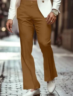 OUKU Men's Dress Pants Flared Pants Bell Bottom Trousers Casual Pants Pocket Plain Comfort Breathable Full Length Outdoor Daily Going out Fashion Streetwear Black White Stretchy
