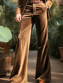 Clearance OUKU Men's Dress Pants Flared Pants Bell Bottom Trousers Suit Pants Front Pocket Plain Comfort Business Daily Holiday Fashion Chic & Modern Yellow Brown