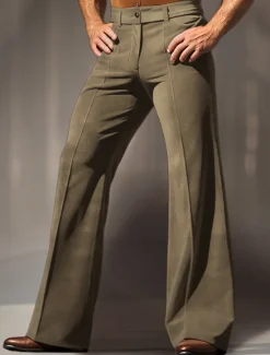 Outlet OUKU Men's Dress Pants Flared Pants Trousers Velvet Pants Pocket Plain Comfort Breathable Outdoor Daily Going out Fashion Casual Blue Green