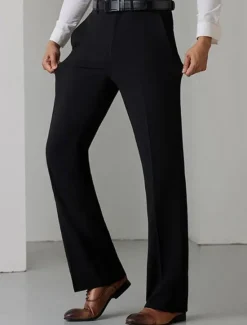 Online OUKU Men's Dress Pants Flared Pants Trousers Suit Pants Pocket Plain Comfort Breathable Outdoor Daily Going out Fashion Casual Black White